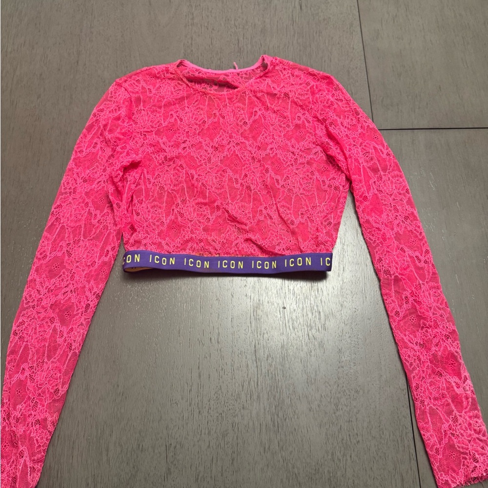 Hot Pink Long Sleeve Crop Top